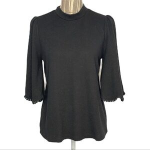 Sunday In Brooklyn Anthro Black Mock Neck Bell Scallop Sleeve Top Size Medium